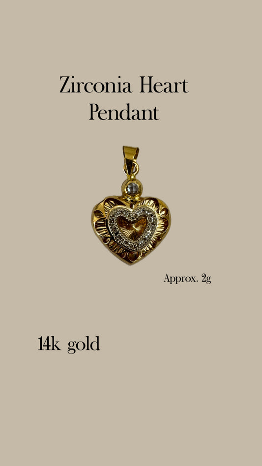 14k Gold Zirconia Heart Pendant