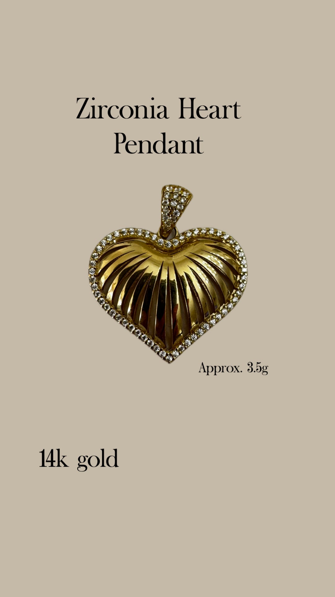 14K Gold Zirconia Heart Pendant