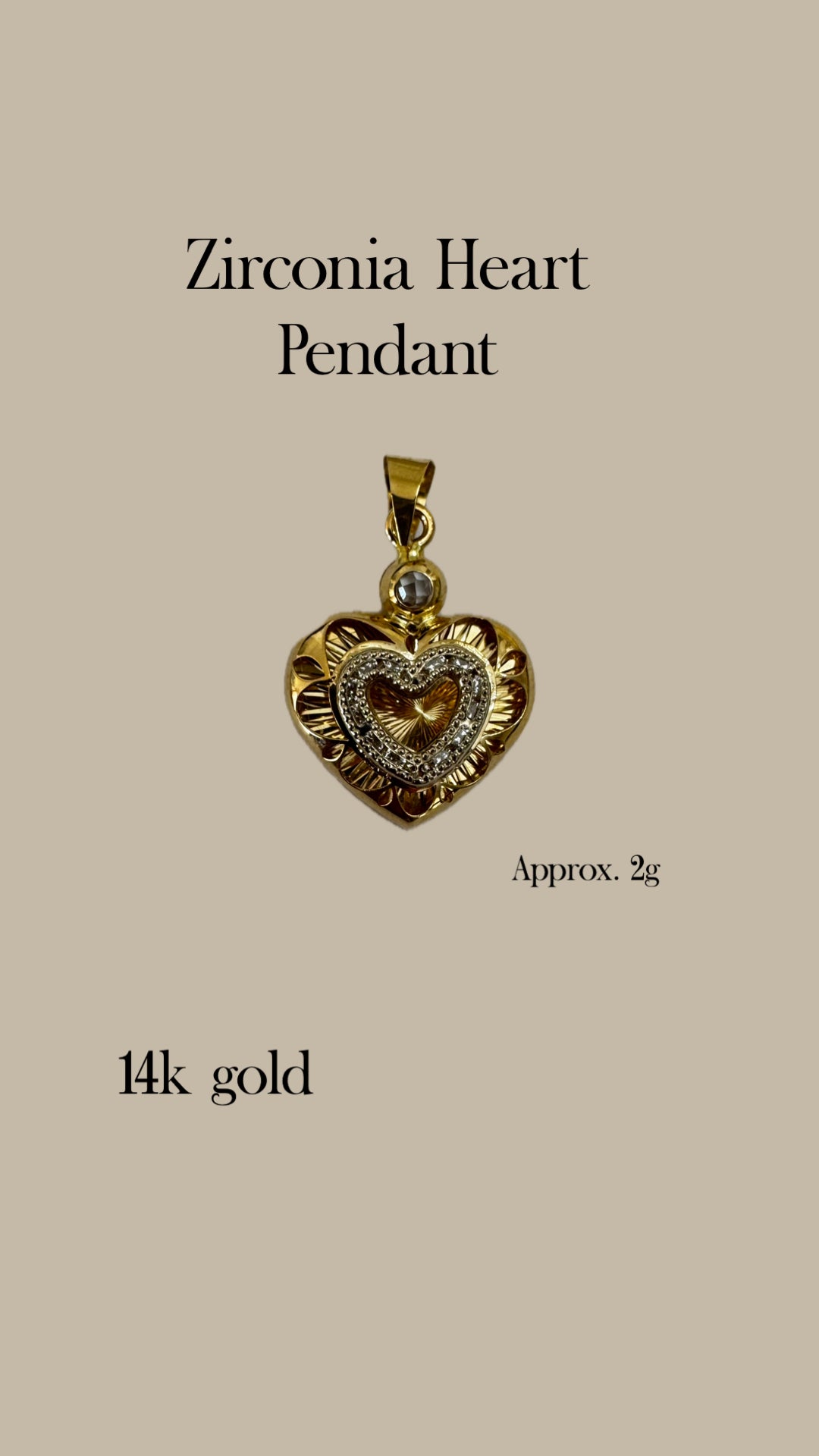 14k Gold Zirconia Heart Pendant