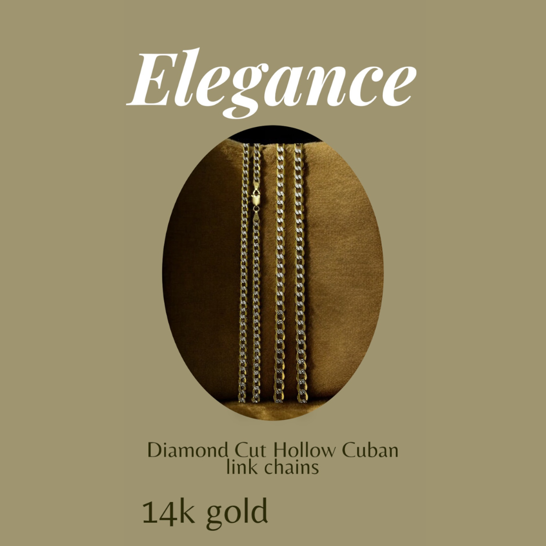 14K Gold Diamond Cut Hollow Cuban link chains